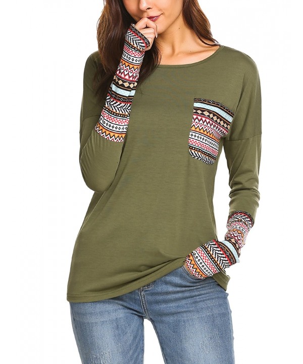 Women S Long Sleeve O Neck Patchwork Casual Loose T Shirts Blouse Tops