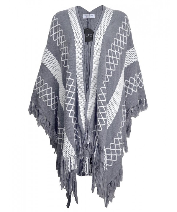 Women's Embroidery Knitted Blanket Wrap Shawl Tassel Poncho Cape ...