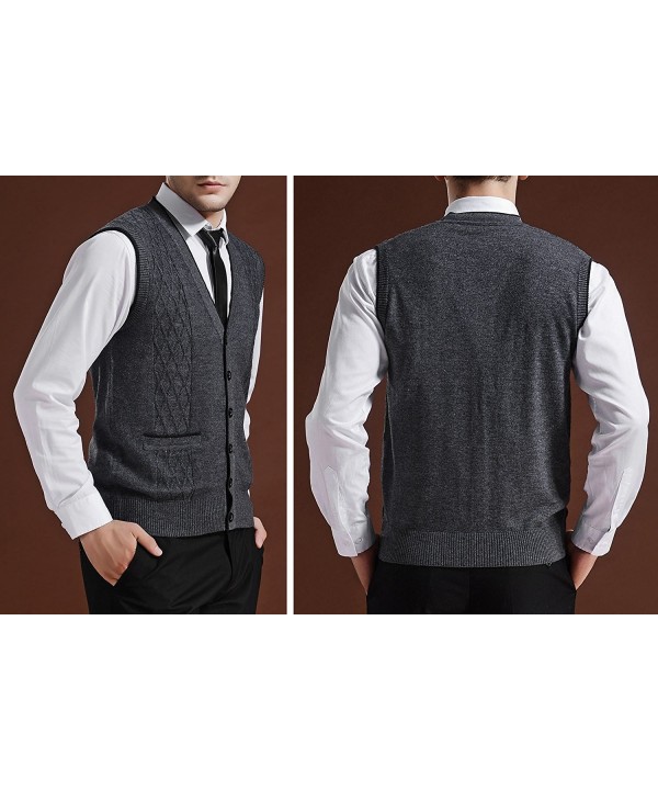 Men's V-Neck Jacquard Vest Knitwear Sweater Waistcoat - Dark Gray ...