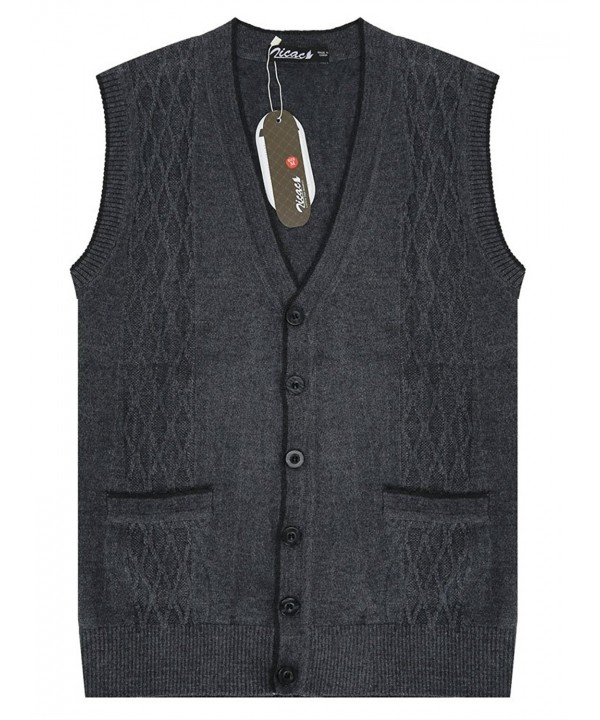 Men's V-Neck Jacquard Vest Knitwear Sweater Waistcoat - Dark Gray ...