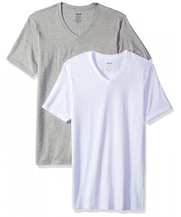 Men's Deep V Neck Soft Stretch Cotton T-Shirt - White/Metro Grey ...
