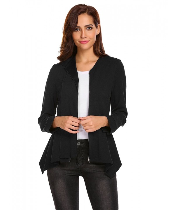 Women's Long Sleeve Ruffle Hem Zipper Up Coat Asymmetry Blazer ...