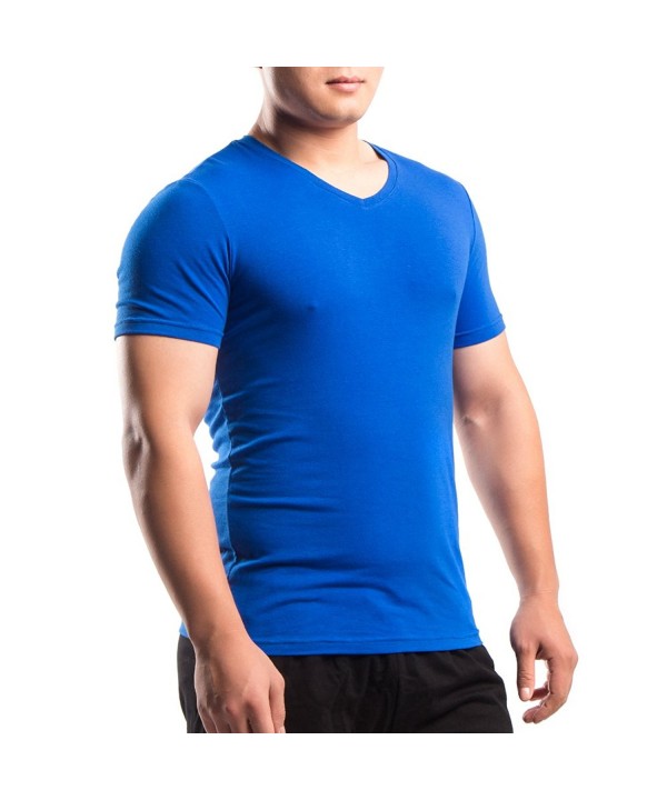Mens T Shirts Slim Fit V-Neck Soft Cotton Short Sleeve Athletic Muscle ...