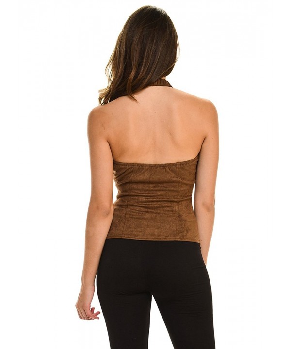 Sexy Women Suede Side Crisscrossed Zipper Halter Vest Top L3532 Brown Cl120lzus7z 4938