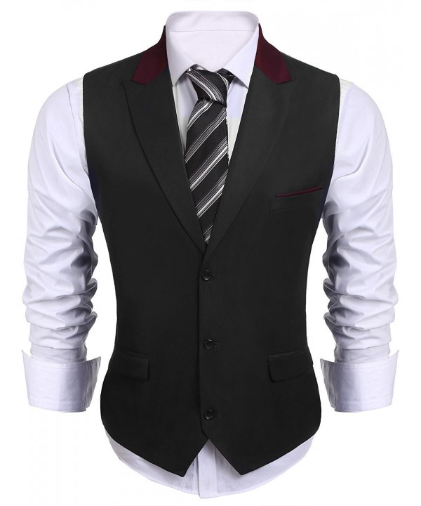 Men's V-Neck Lapel Sleeveless Suit Vest Slim Fit Skinny Dress Vest ...