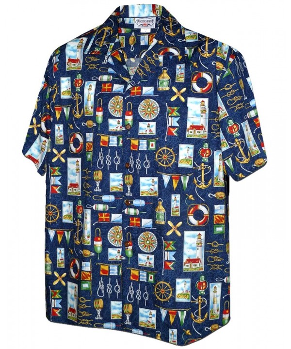 Nautical Sailing Lighthouses Hawaiian Shirt - Navy - CU11KQACYU9