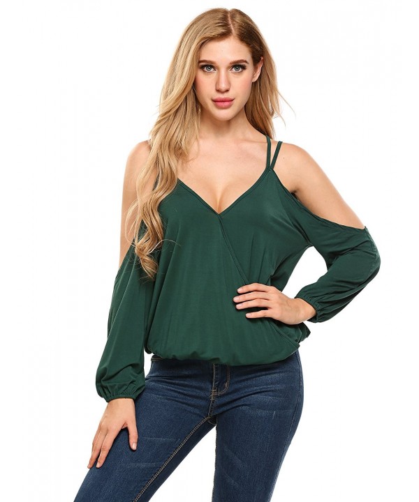 Women's Sexy V Neck Shirt Loose Wrap Cold Shoulder Tops Cut Out Blouse ...