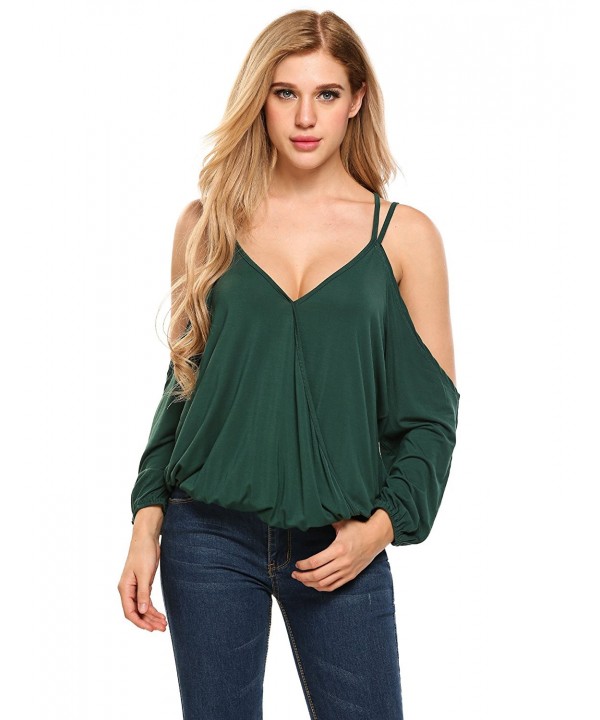 Women's Sexy V Neck Shirt Loose Wrap Cold Shoulder Tops Cut Out Blouse ...