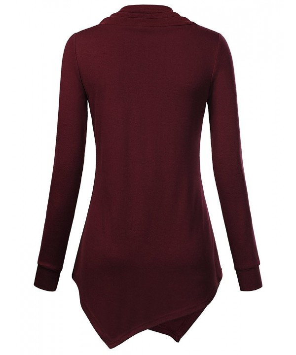 Women's Long Sleeve Asymmetrical Cowl Neck Tunic Top - Dark Red ...