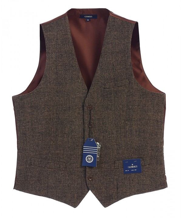 Men's 5 Button Formal Tweed Suit Vest - 40 - Brown Checked - CI187QW2QI2