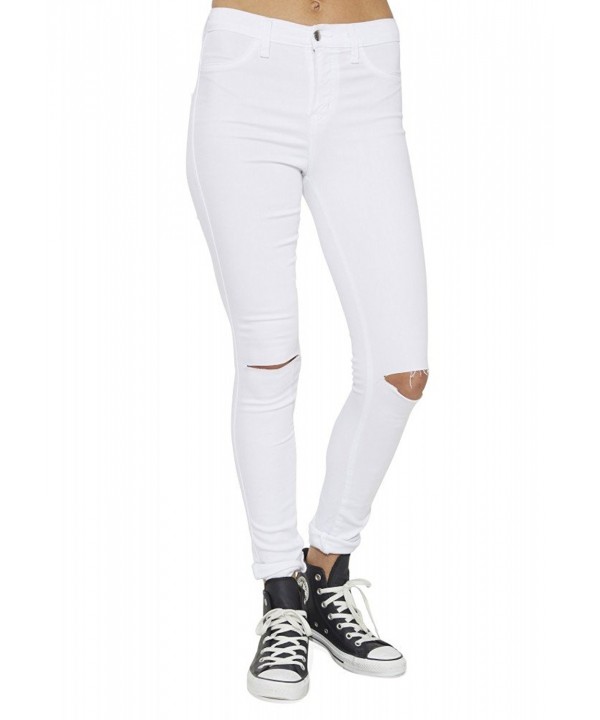 Slit Knee High Waisted Solid Jeansê - White - CA127099G0P