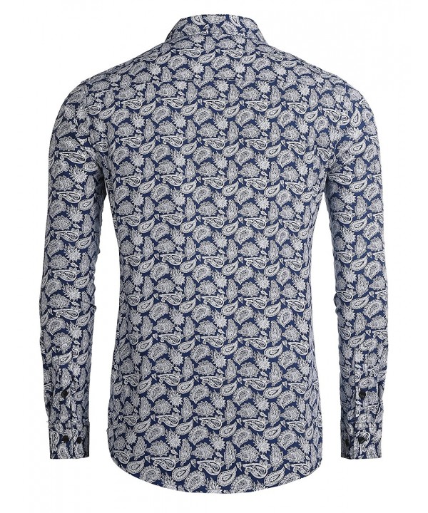 Men's Paisley Print Button Down Shirts Retro Floral Long Sleeve Dress ...