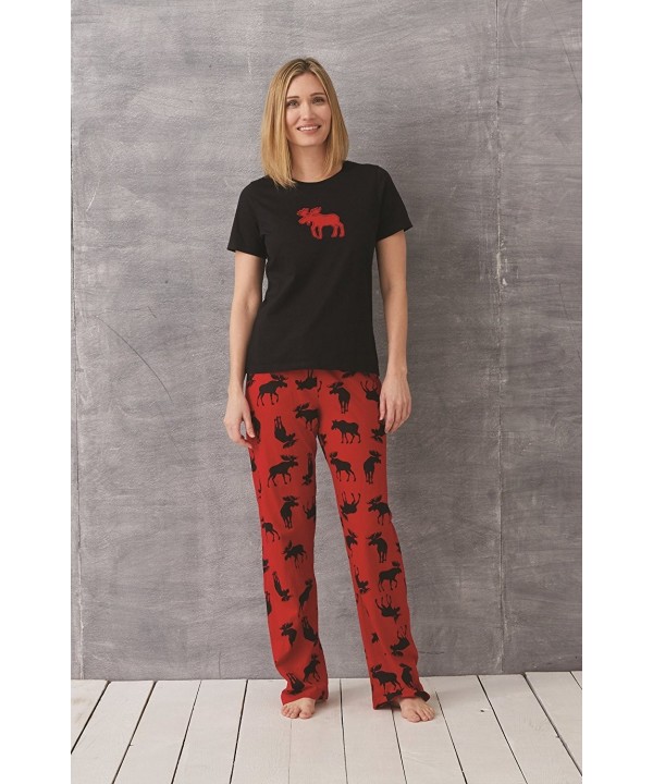 Women's Moose Family Pajamas - Women's Jersey Pajama Pants - Moose on Red -  C7110UCIMSR