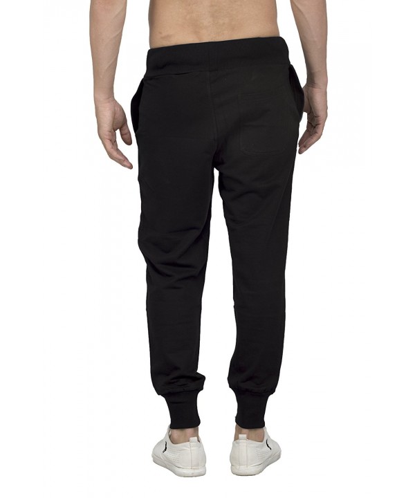 Men's Fleece Jogger Track Pants - Jet Black-white - CM12GA8FBHX