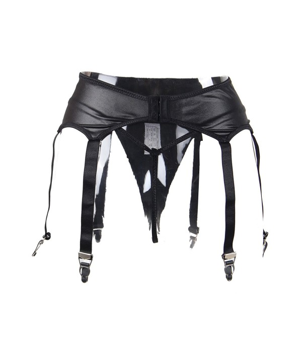 Women Plus Size High-Waisted Faux Leather Black Garter Belt Set For ...