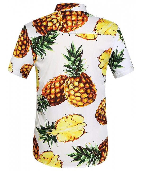 Men's Pineapple Button Down Hawaiian Short Sleeve Casual Shirt - White ...