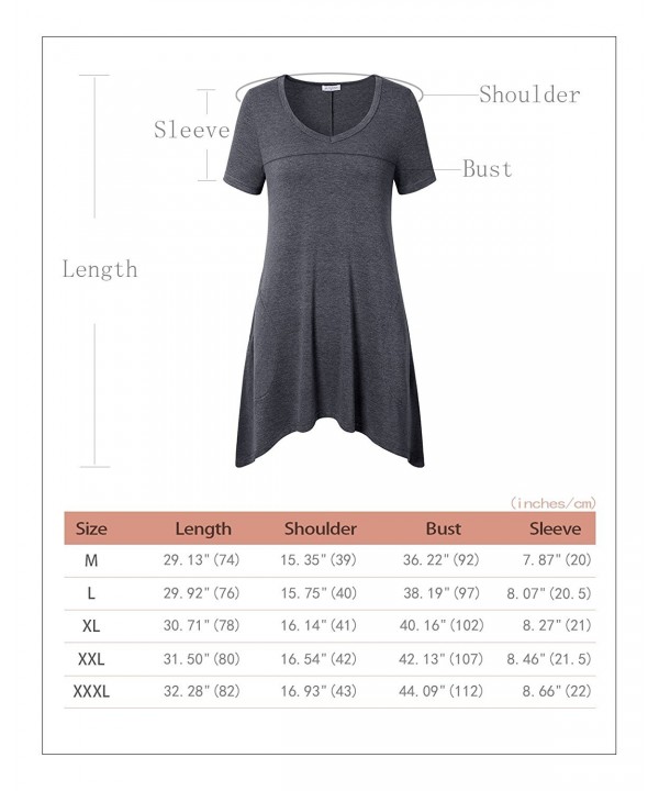 Women's Short Sleeve V-Neck Asymmetrical Hem Casual Tee Shirt Tunic Top ...