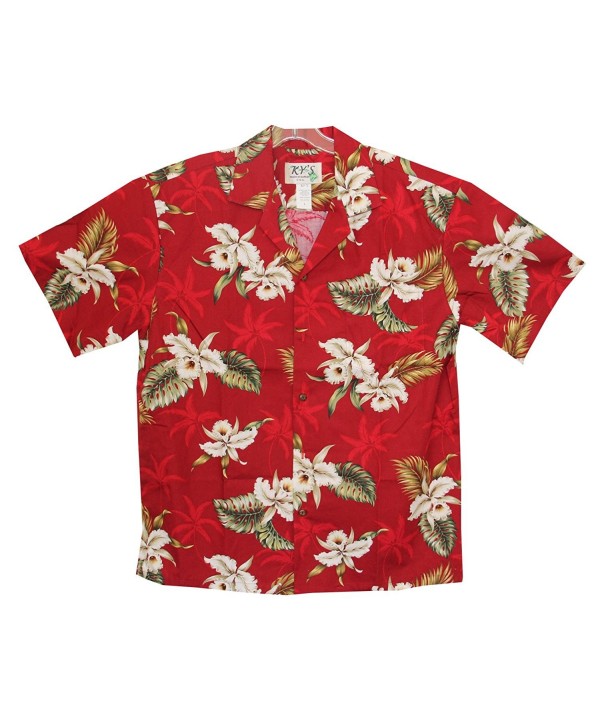 Men's Orchid Flowers Hawaiian Aloha Shirt - Red - CR11DXS0W5V