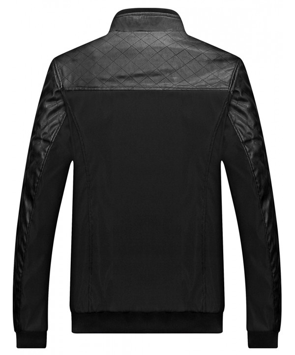 Men's Casual Stand Colar Slim Leather Sleeve Bomber Jacket - Black ...