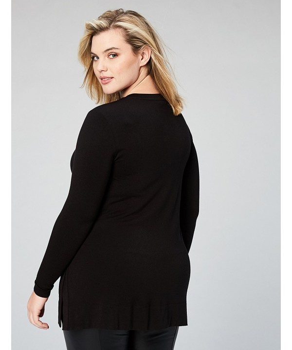 Women's Plus Size Long-Sleeve Split-Hem Tunic - Black - C3186Y87YZ0