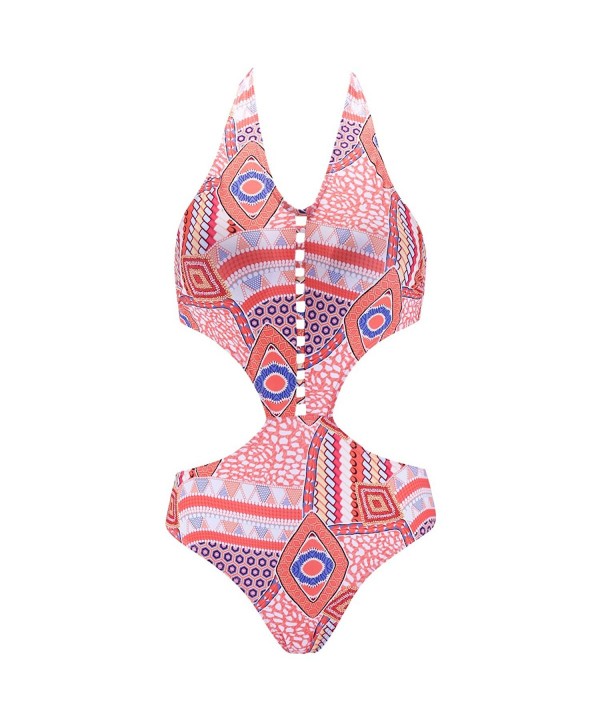 DD&MM Cut Out One Piece Swimsuit For Women- Sexy Padded Halter Swimwear ...