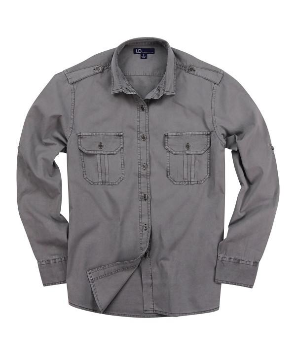 Women's Classic Long Sleeve Military Style Shirt - Gray - CU18C4953SG