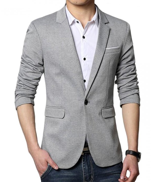 Men's Premium Casual One Button Slim Fit Blazer Suit Jacket - Grey ...