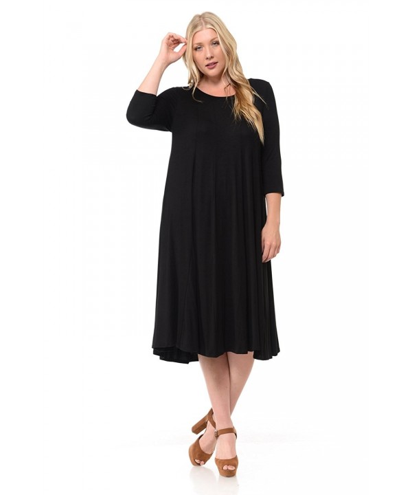 Women's A-Line Trapeze Midi Dress Plus Size - Made In USA - Black ...