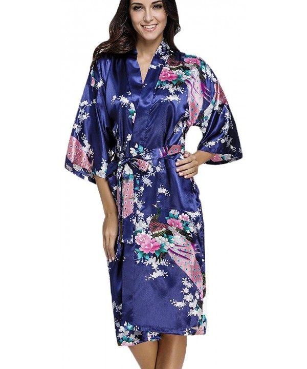 Women's Satin Kimono Robe Sleepwear For Ladies Plus Size - Blue Peacock ...