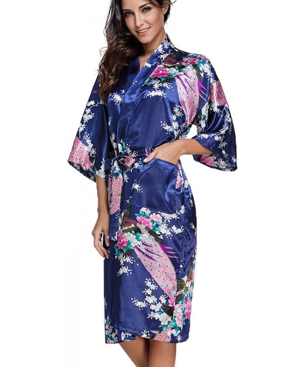 Women's Satin Kimono Robe Sleepwear For Ladies Plus Size - Blue Peacock ...