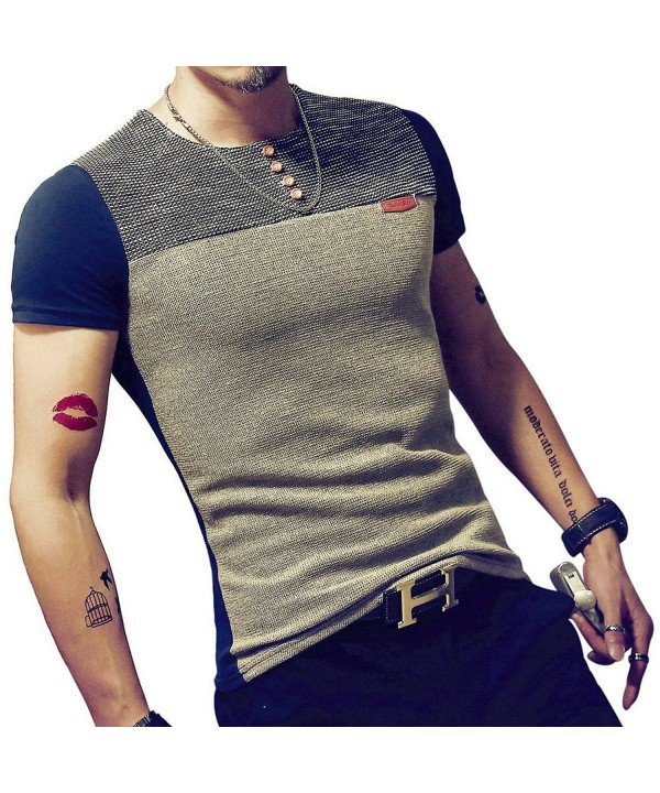 Mens Premium Fitted Short-Sleeve Contrast Color Stitching T-Shirt ...