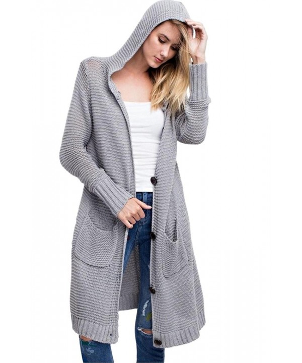Women's Oversized Long Button Front Hooded Cardigan Sweater - Heather ...