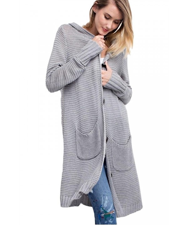 Women's Oversized Long Button Front Hooded Cardigan Sweater - Heather ...