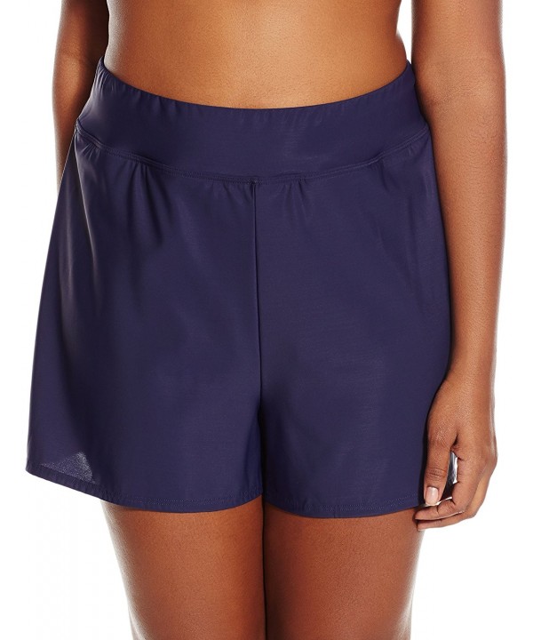 Women's Plus-Size Tummy Control Shorts Bikini Bottom - Navy - C71203QJP3F