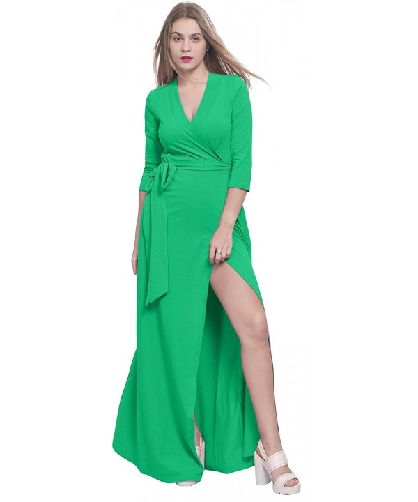 Womens Long Sleeve Maxi Full Length Wrap Crossover Dress - Shamrock ...