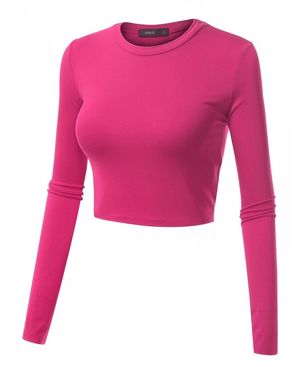 Basic Long Sleeve Crop Top For Women With Plus Size - Cwttl0140_fuchsia ...