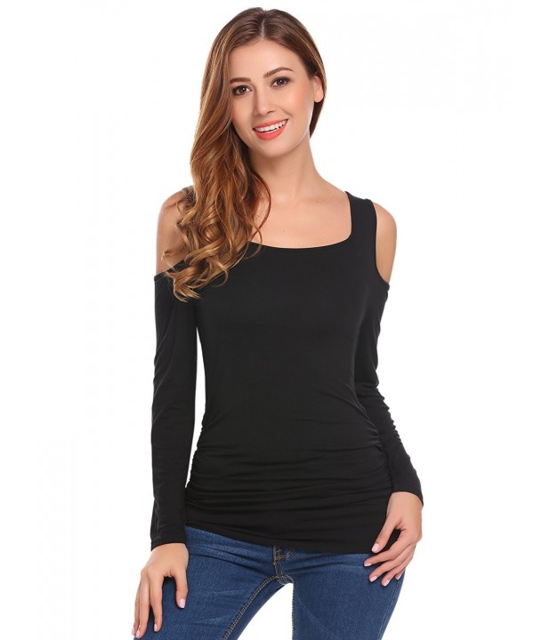 Women's Boat Neck Cold Shoulder Long Sleeve Drape Top With Side ...
