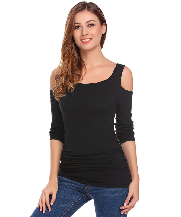 Women's Boat Neck Cold Shoulder Long Sleeve Drape Top With Side ...