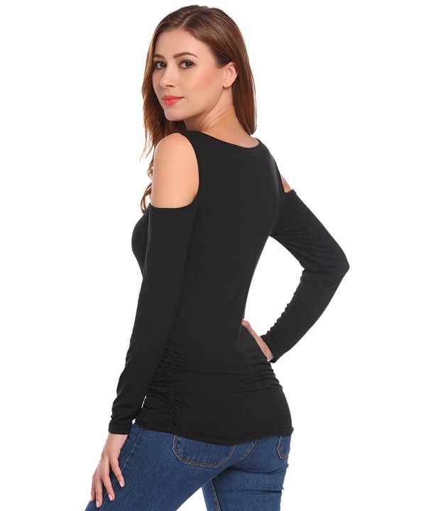 Women's Boat Neck Cold Shoulder Long Sleeve Drape Top With Side ...