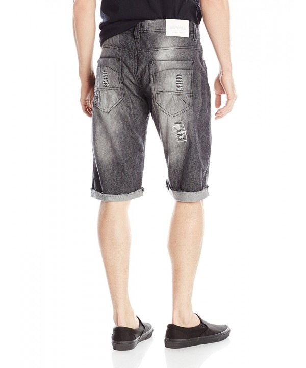 Men's Short Denim Shorts With Multiple Horizontal Rips and Cuffing ...