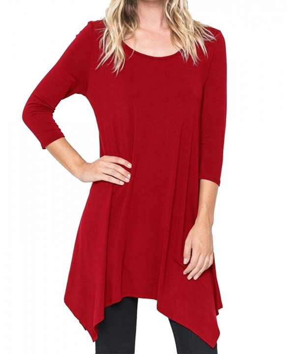 3/4 Sleeve Flowy T-Shirts Womens Loose Swing Tunic Tops - Red - C7180N50Q80
