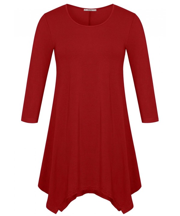 3/4 Sleeve Flowy T-Shirts Womens Loose Swing Tunic Tops - Red - C7180N50Q80