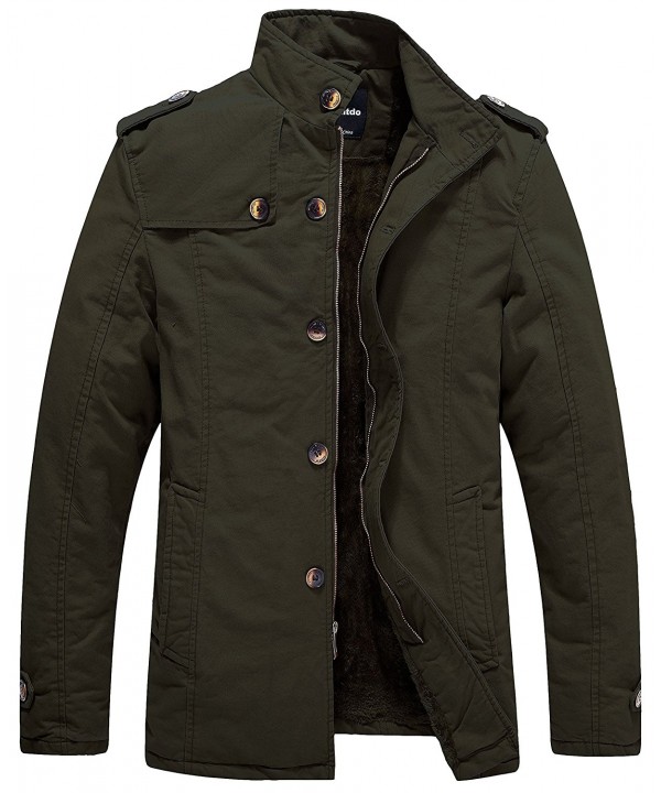 Men's Cotton Stand Collar Jacket With Fleece - Army Green - CS1827KHIXM