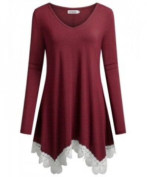 Womens Tunic Tops Long Sleeve V Neck With Flowy Lace Hem Casual Tunic ...