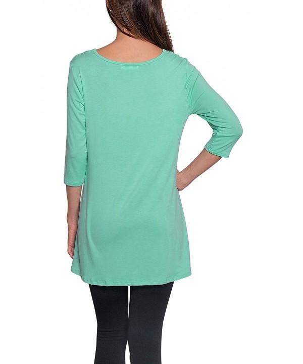 Women's Elbow Sleeve Lace Up Front Tunic - Made In USA - Aqua - CL17Z2DK7TD