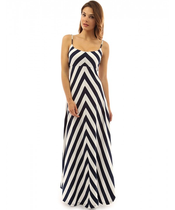 Women's Striped Spaghetti Strap Maxi Dress - Navy and Ivory - C212HSRMFX9