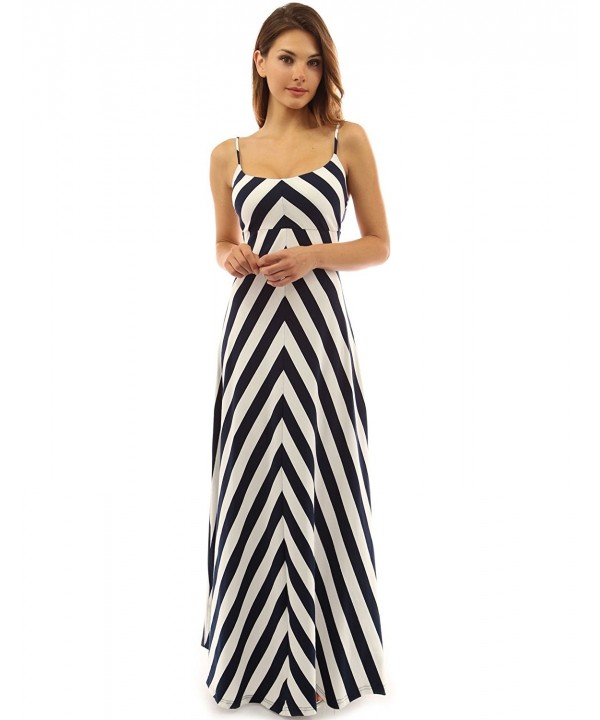 Women's Striped Spaghetti Strap Maxi Dress - Navy and Ivory - C212HSRMFX9