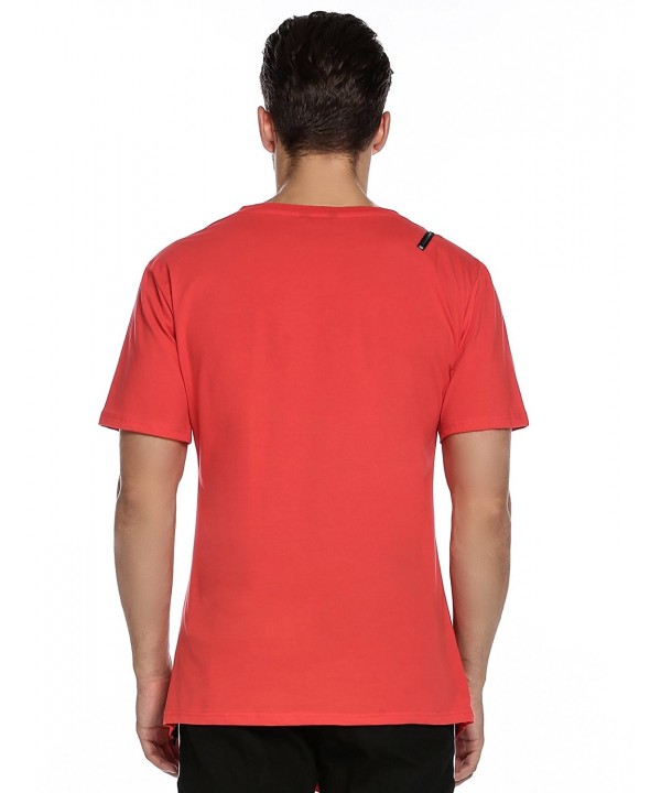Men's Hip Hop Style V Neck Longline Curved Hem T-Shirts - Red - CF17Z6L5MX0