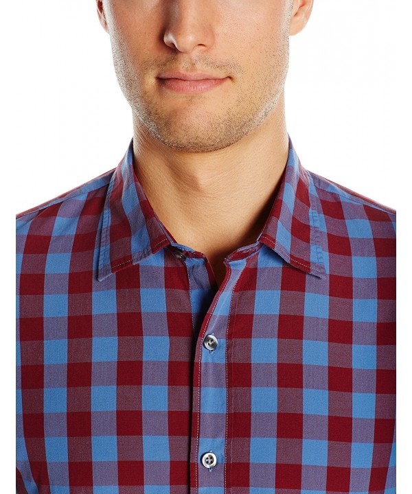 Men's Slim-Fit Long-Sleeve Large-Scale Check Shirt - Blue/Burgundy ...