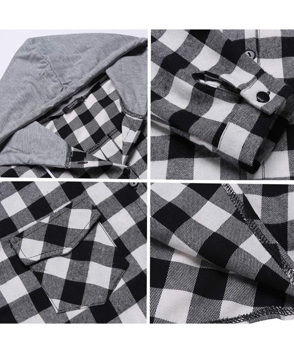 Long Sleeves Boyfriend Plaid Button-Down Hoodie Shirt - Black - CE186363XA0